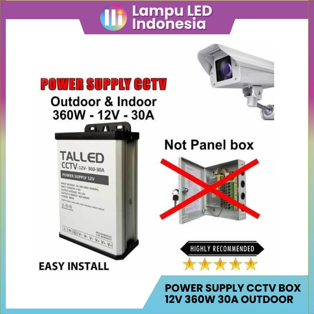 POWER SUPPLY CCTV BOX 12V 360W 30A OUTDOOR - INDOOR GARANSI 1 TAHUN TALLED