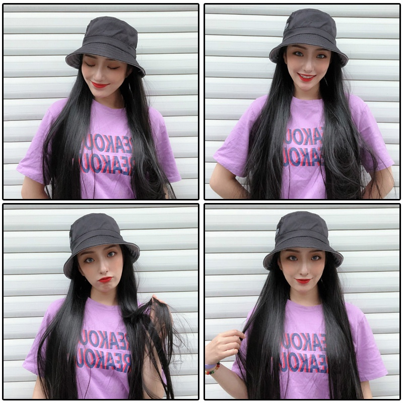 (COD) (INSTANT) JKTLOVELY IMPORT Wig Topi Bucket  Long Straight Hair Korean Version Wig Topi Rambut 
