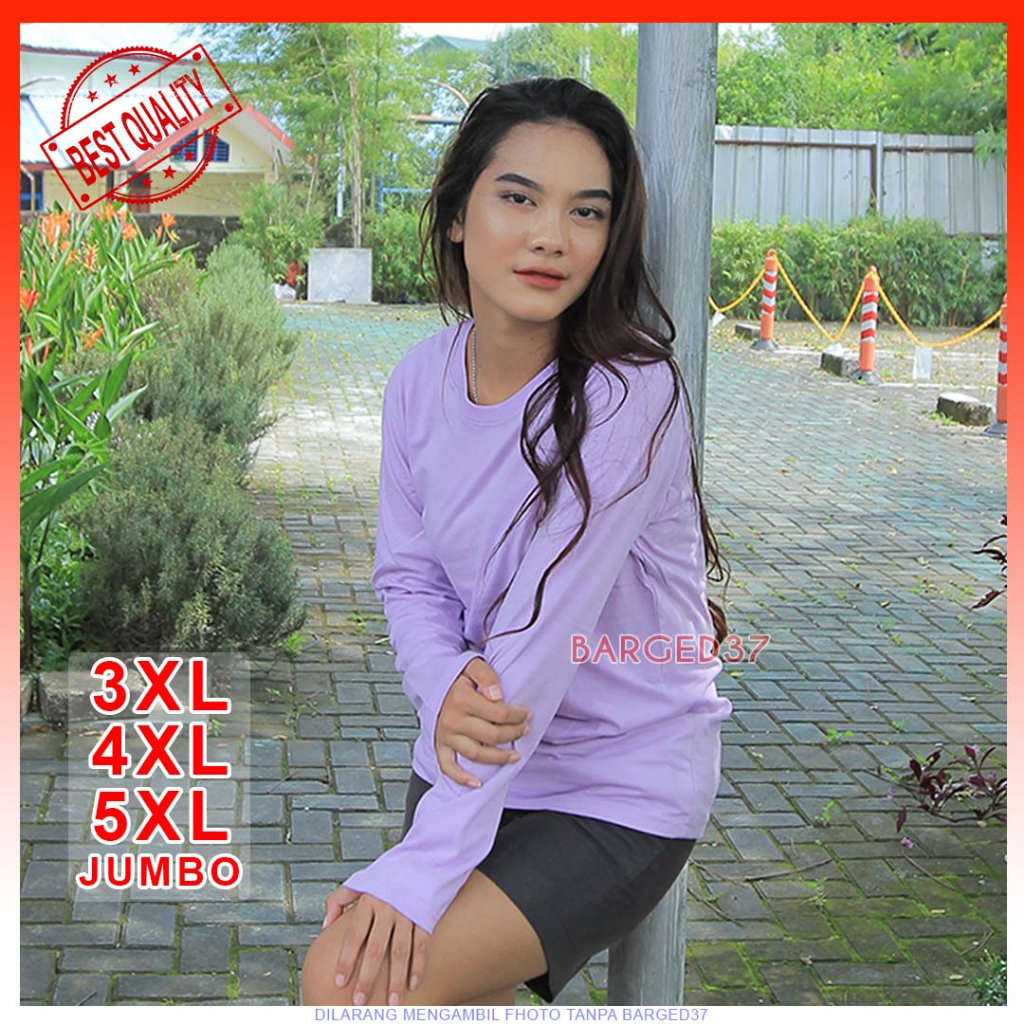 Kaos Polos Lengan Panjang Jumbo Wanita Pria Cotton Combed 30s Warna Ungu Lilac BARGED37