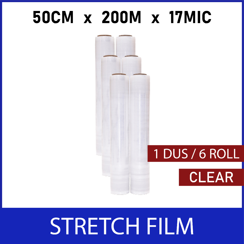 

PLASTIK WRAPPING 50cm x 17mic x 200m STRETCH FILM MURAH ISI 6 ROLL ( 1 DUS) | KHUSUS OJOL