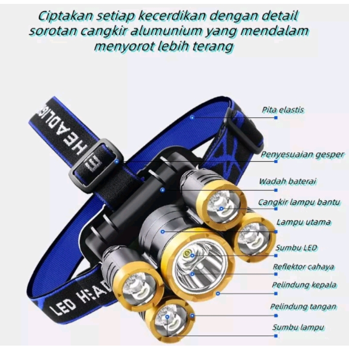 T51 Senter Kepala 5 LED High Power Rechargeable