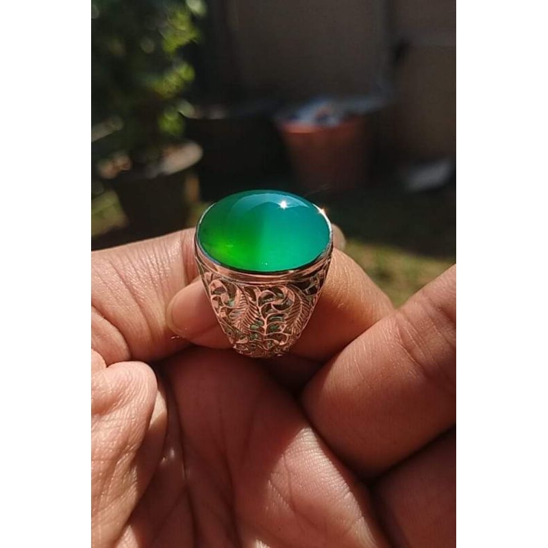 batu bacan ring perak ukir