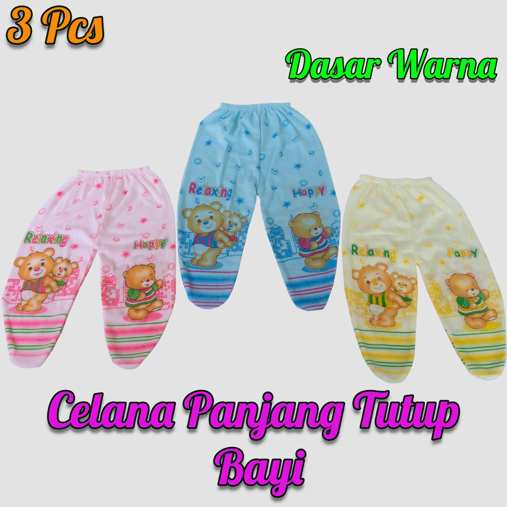 3 Pcs Celana Panjang Bayi Model Tutup Newborn Kain Katun Pakaian Bawahan