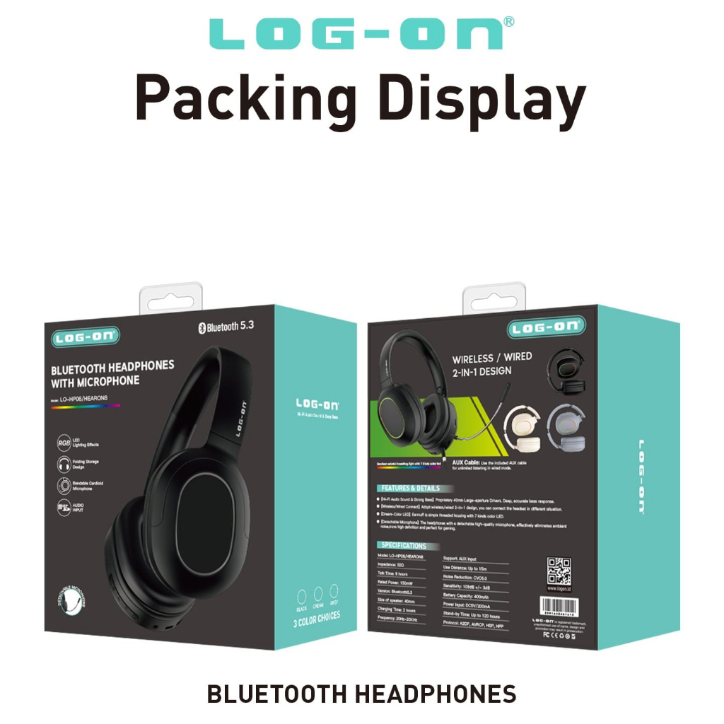 LOG-ON BLUETOOTH HEADPHONE GAMING HEAR ON 8 LO-HP8, BLUETOOTH 5.3 POWERFULL BASS BY SMOLL