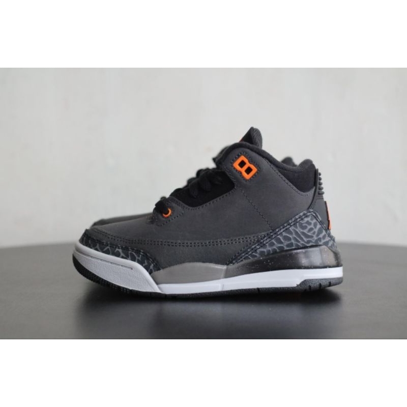 SEPATU ANAK ORIGINAL NIKE AIR JORDAN RETRO III BLACK GREY ORANGE