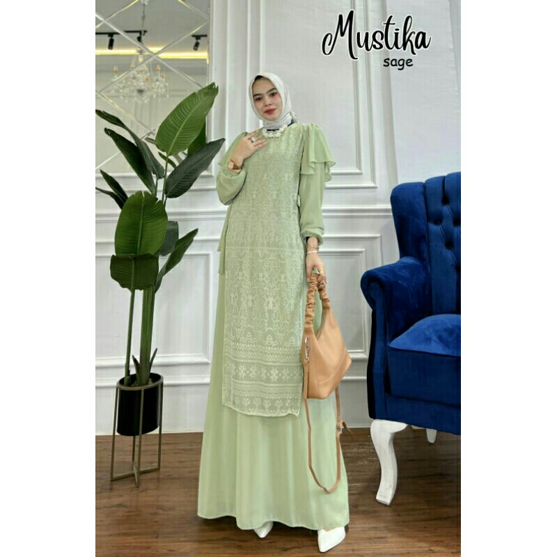 Mustika Maxi Dress Pesta Outer Brukat Gamis Busui Gamis Pesta Brukat Gamis Kondangan Gamis Terbaru