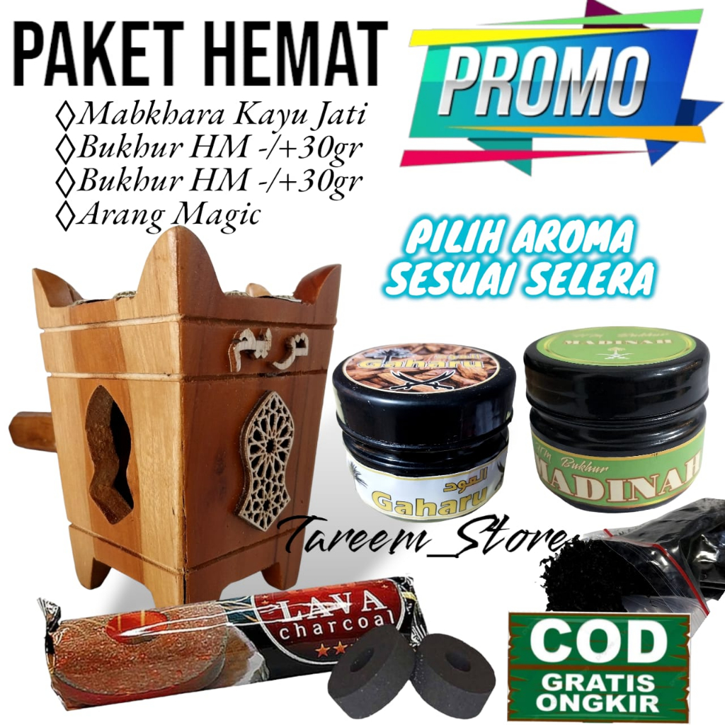 Paket Mabkhara Jati Tarim + Bukhur Amer Oud + Bukhur Maghribi + Arang Magic/Paket 4in1 termurah