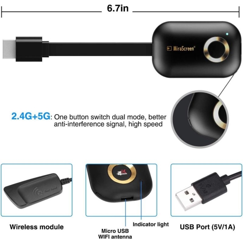 New Mirascreen G9 Plus 2,G+5G 4K Wireless Wifi Display dongle Mirroring Smartphone to TV