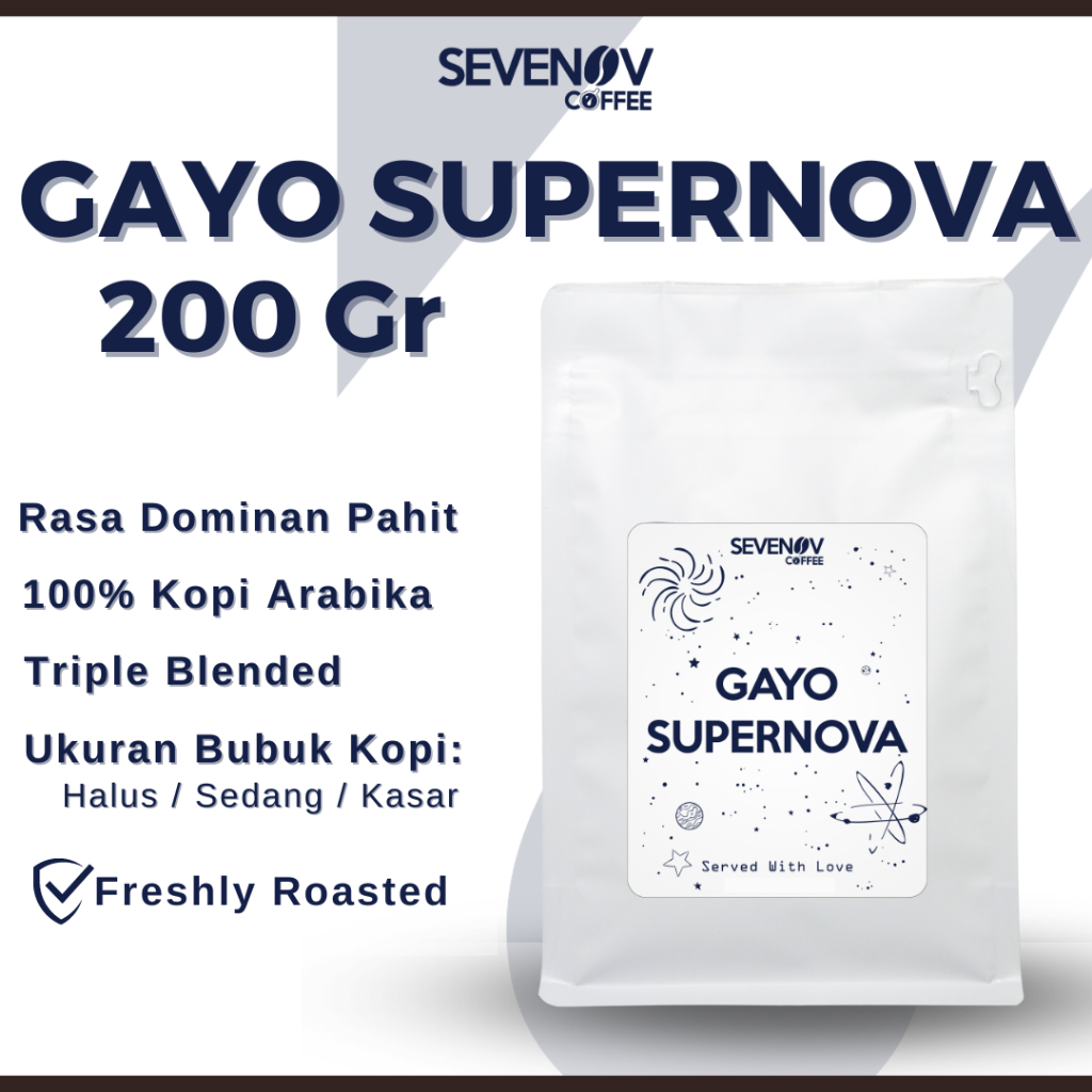 

Biji Kopi Bubuk Arabika Aceh Gayo Supernova Blend - Sevenov Coffee - House Blend Coffee - 100% Kopi Arabika Espresso Based Kopi Aceh Kopi Gayo