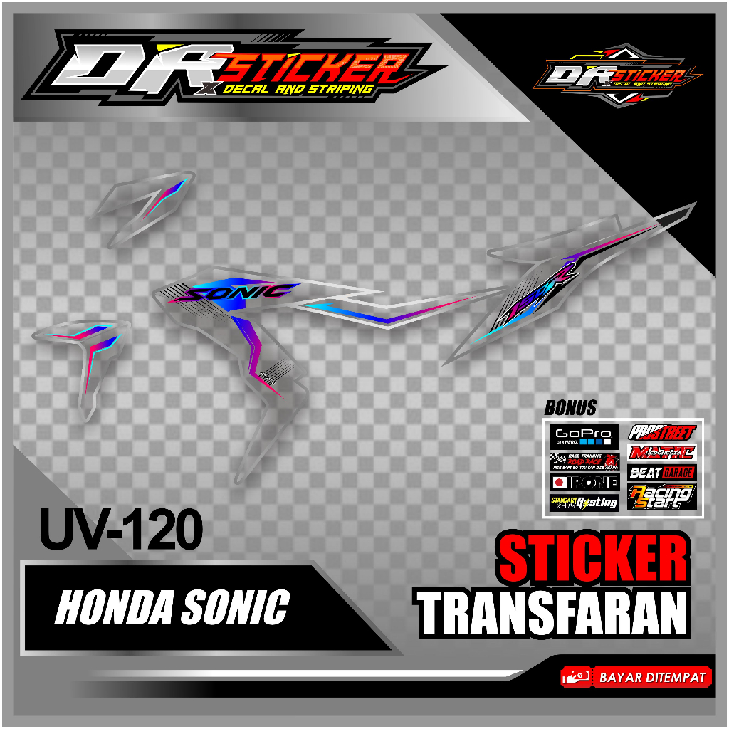 Stiker Striping  Pelindung body aksesoris Sepeda Motor Honda Sonic 150R  Bahan TRANSPARAN Variasi ke