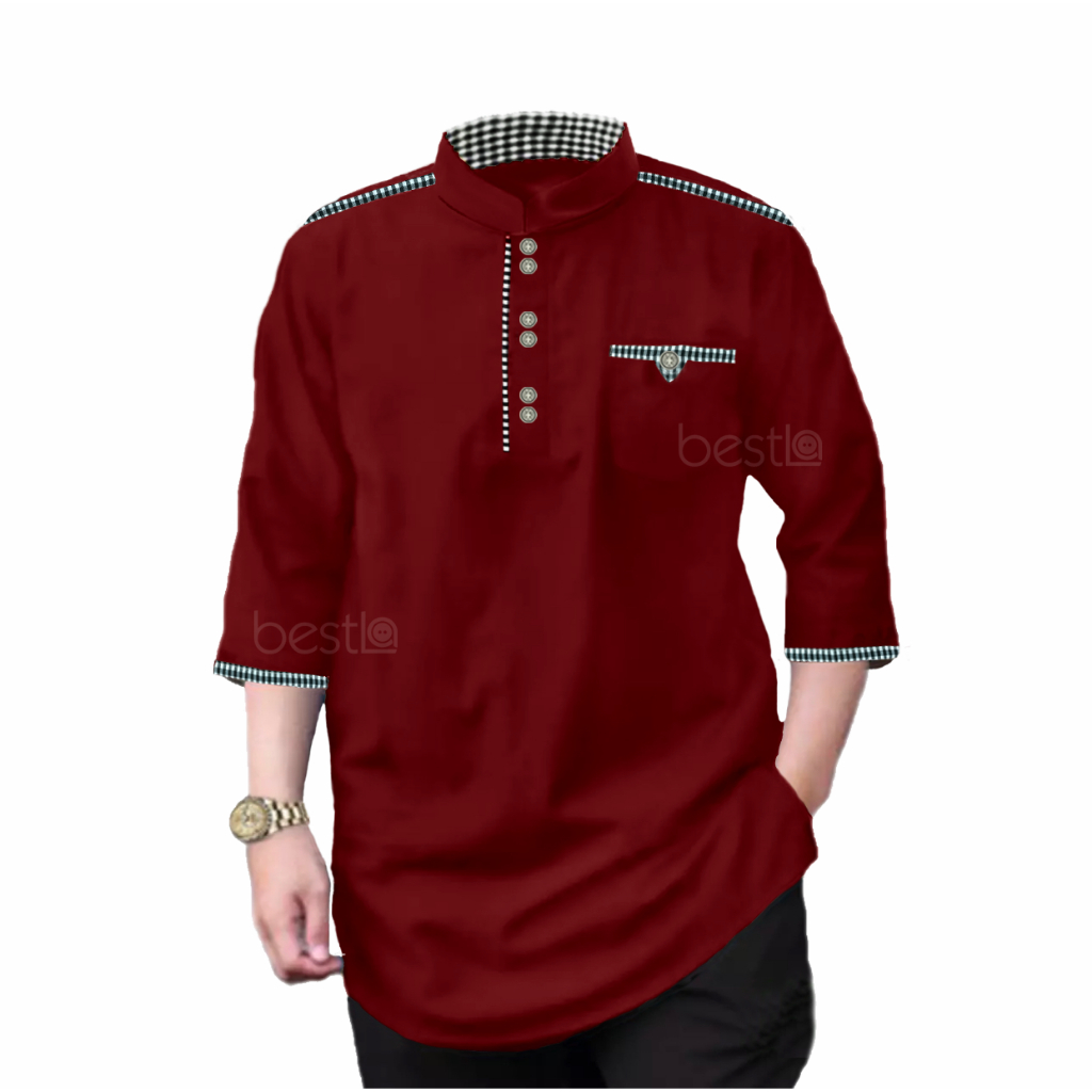NEW KURTA TOJIRO Baju Atasan Koko Kurta Pria Muslim Dewasa Lengan 3/4 Katun Toyobo M L XL XXL XXXL J