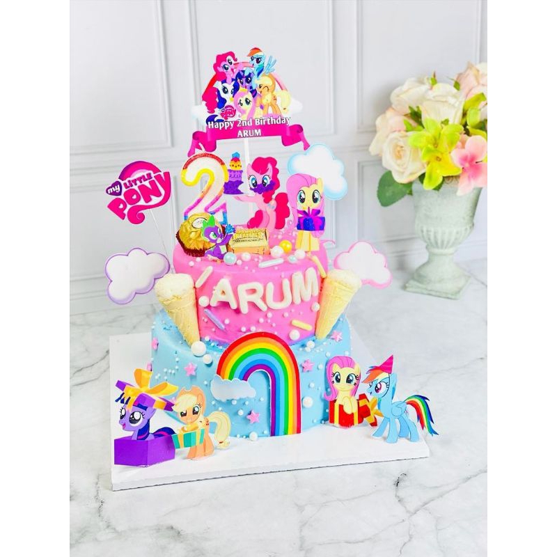 

cake ulang tahun/birthday little pony topper cake 2 tier