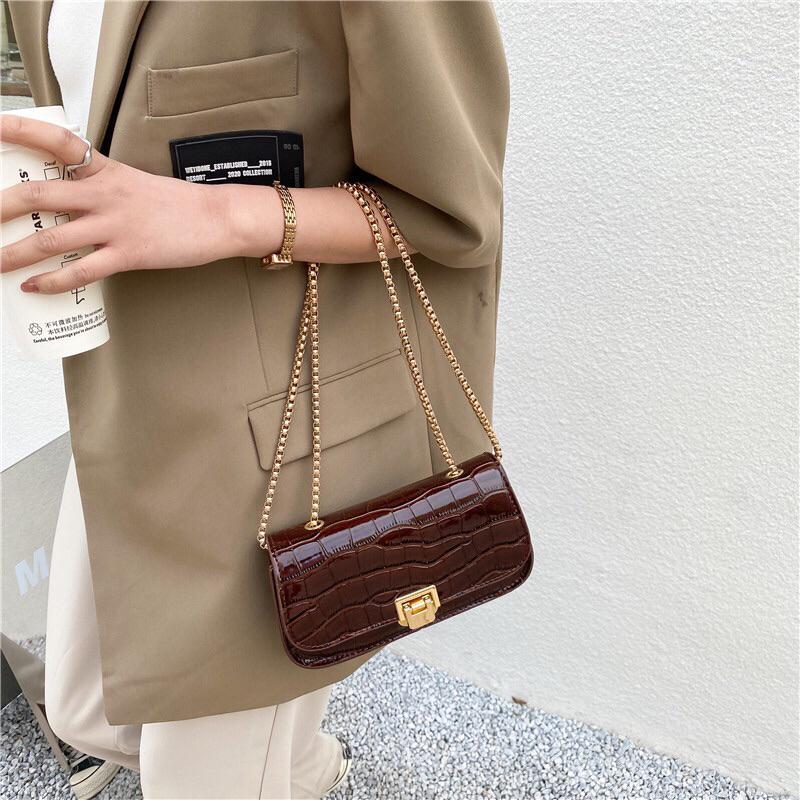 tas selempang wanita branded branded premium tali rantai motif stone tas bahu shoulder bag