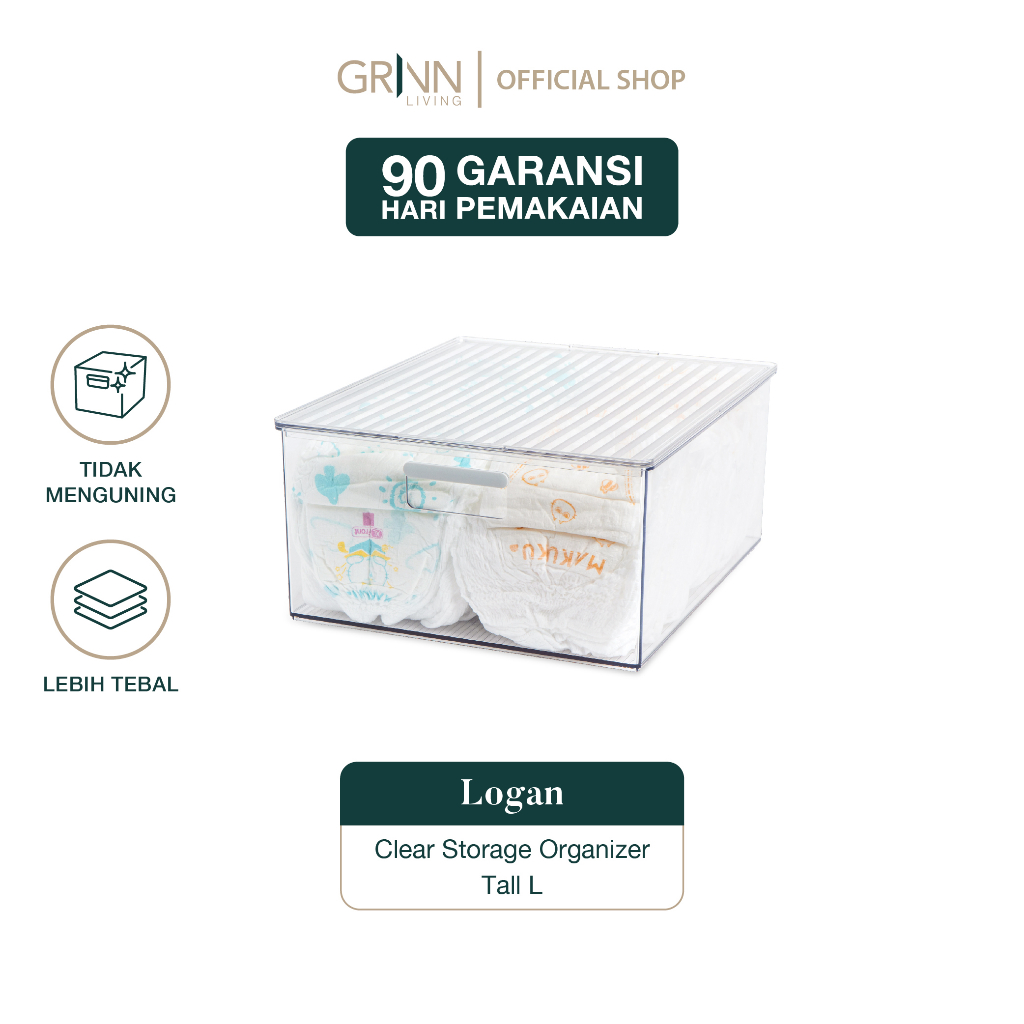 GRINN LIVING Logan Tall Large Storage Organizer Transparan / Tempat Penyimpanan Perlengkapan Bayi / Snack / Serbaguna / Aesthetic