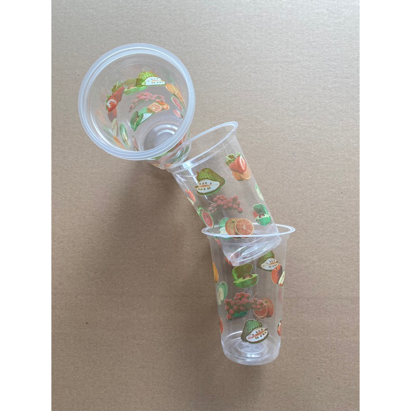 Gelas teh / gelas teh poci Plastik Cup PP Starindo 16 Oz Motif buah