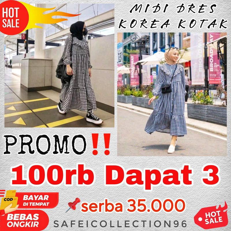 Midi Dress KOTAK bahan katun premium /Midi Dress - Gamis Katun Kotak Premium / TUNIK MILES KOTAK