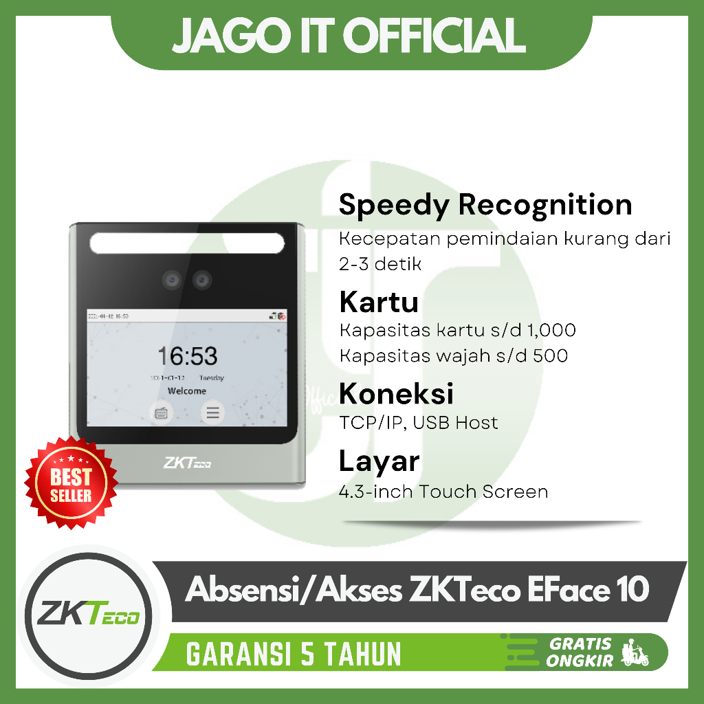 Mesin Absensi | Mesin Absen Wajah dan Akses Kontrol RFID ZKTeco EFACE 10 Garansi Resmi