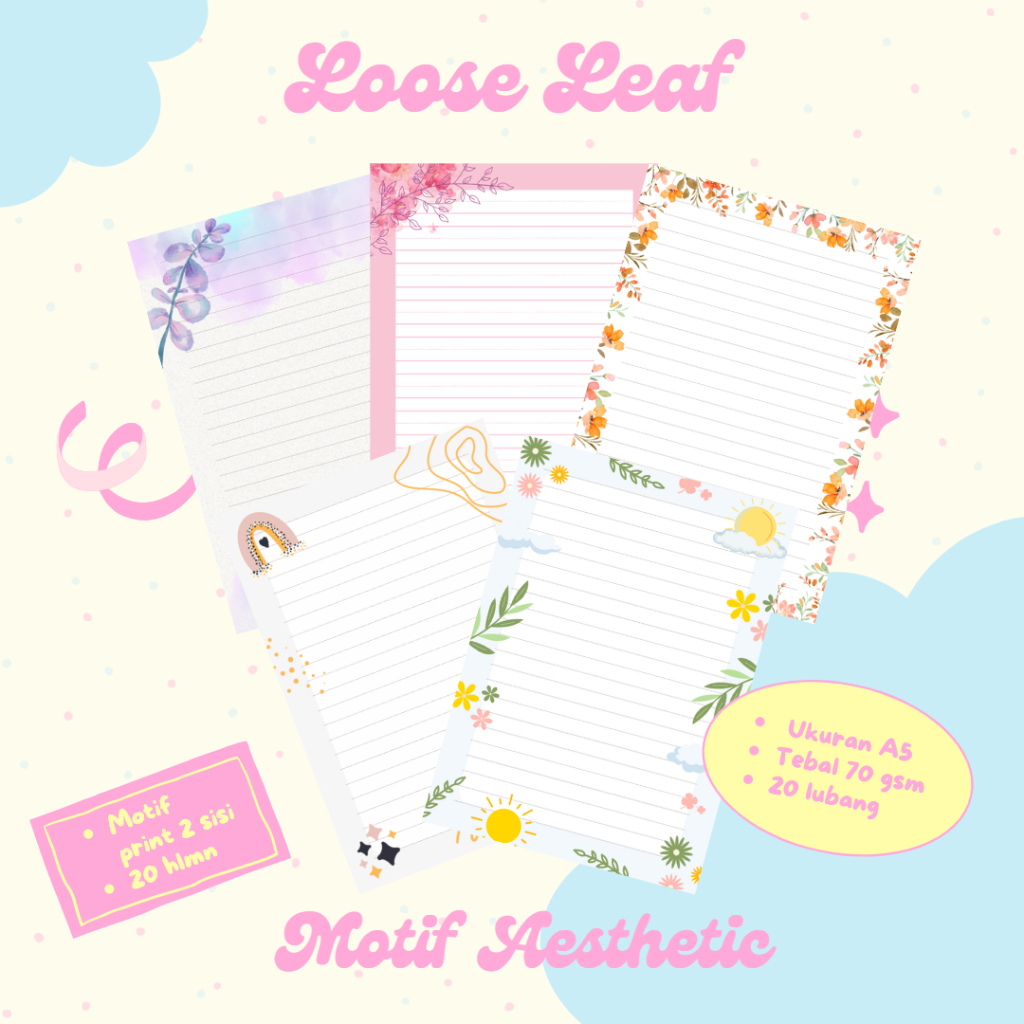 

10 Lembar Loose Leaf Motif Aesthetic | Isi Binder Refill Color Ukuran A5