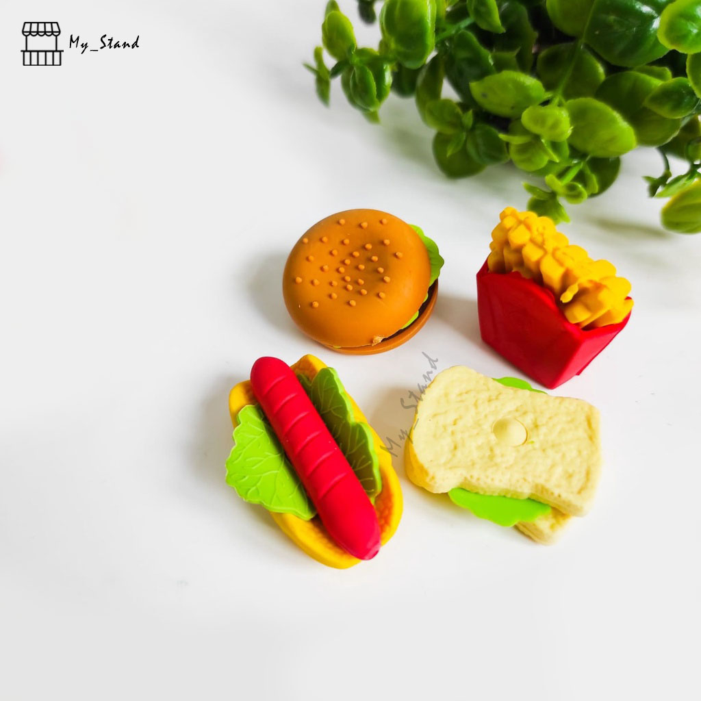 

Penghapus Pouch FAST FOOD 3D hapusan bentuk makanan junk food setip french fries sandwich burger kentang popcorn miniatur karet
