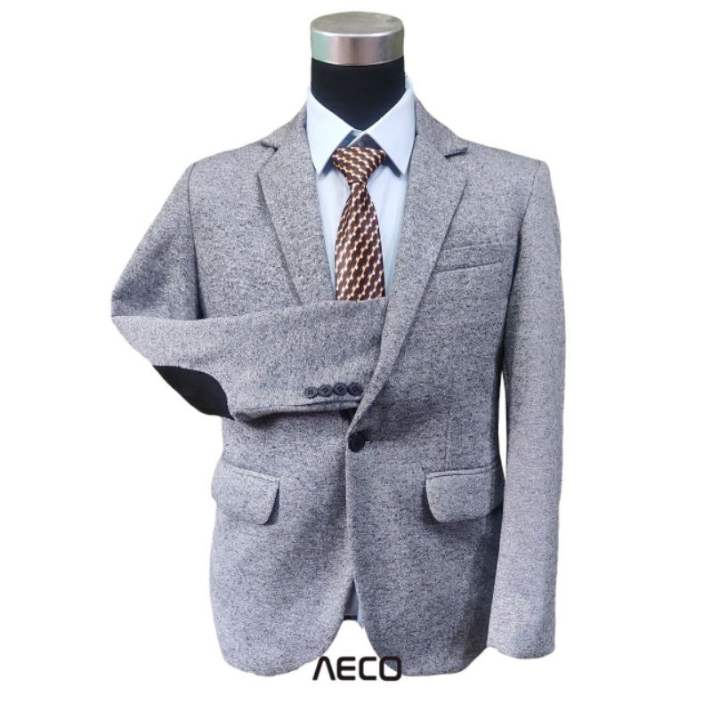AECO Blazer Pria Casual Santai Elbow Fleece Patch Hitam