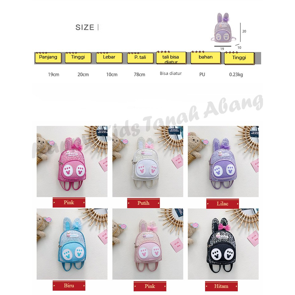 TAS RANSEL ANAK TK LUCU KEKINIAN MOTIF RABBIT TAS MINI ANAK CEWEK IMPORT BERKUALITAS