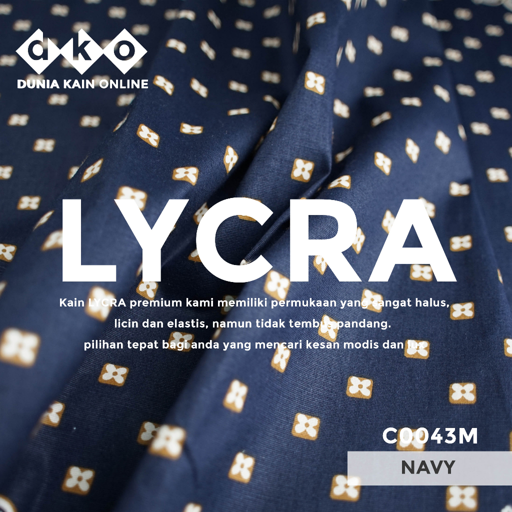 (Variasi) DKO Kain LYCRA Premium Cotton Stretch Motif Merak Navy