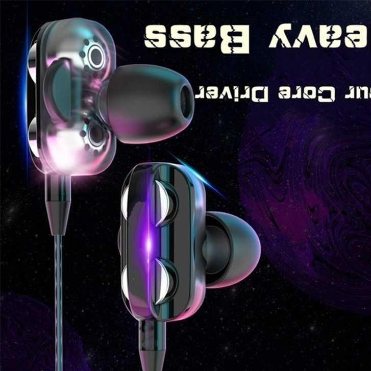 Earphone Headset Dual Speaker Bass + Mic Microphone Suara Jernih