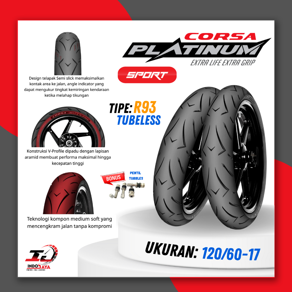 [BAYAR DI TEMPAT] BAN CORSA TUBELESS PLATINUM R93 RING 17 / BAN LUAR R-93 / R 93 (120/60-17 ) BAN MOTOR VERZA / SUPRA / NINJA / CBR (TUBBLESS / TUBLES) (120-60-17) / CORSA ASLI ORIGINAL / SPORT TIRE / RACING / BAN BALAP