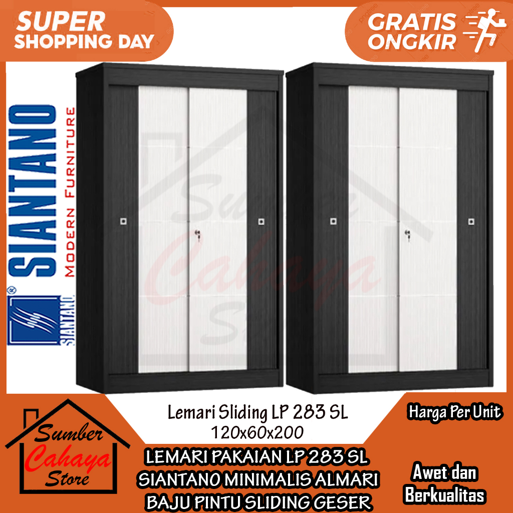 [Kargo] LEMARI PAKAIAN SIANTANO LP 283 SL SLIDING MINIMALIS ALMARI BAJU 2 PINTU SLEDING GESER REL SL