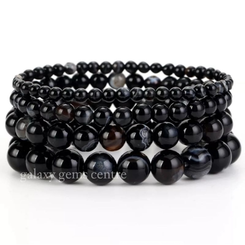 Gelang Batu Akik Natural Yaman Sulaiman Hitam