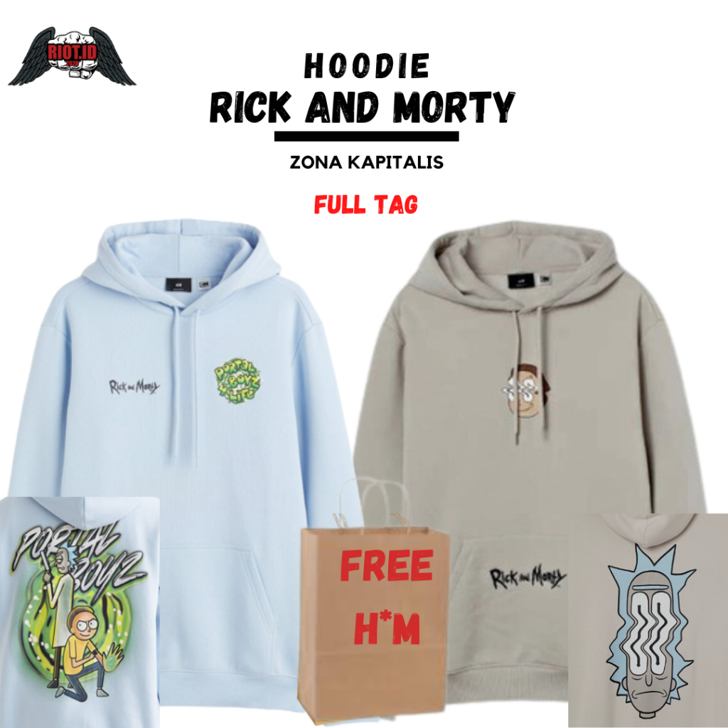 (3.3) Hoodie Rick And Morty Blue Coklat FREE PAPER BAG Full Tag Jaket Sweater Crewneck Pria Wanita P