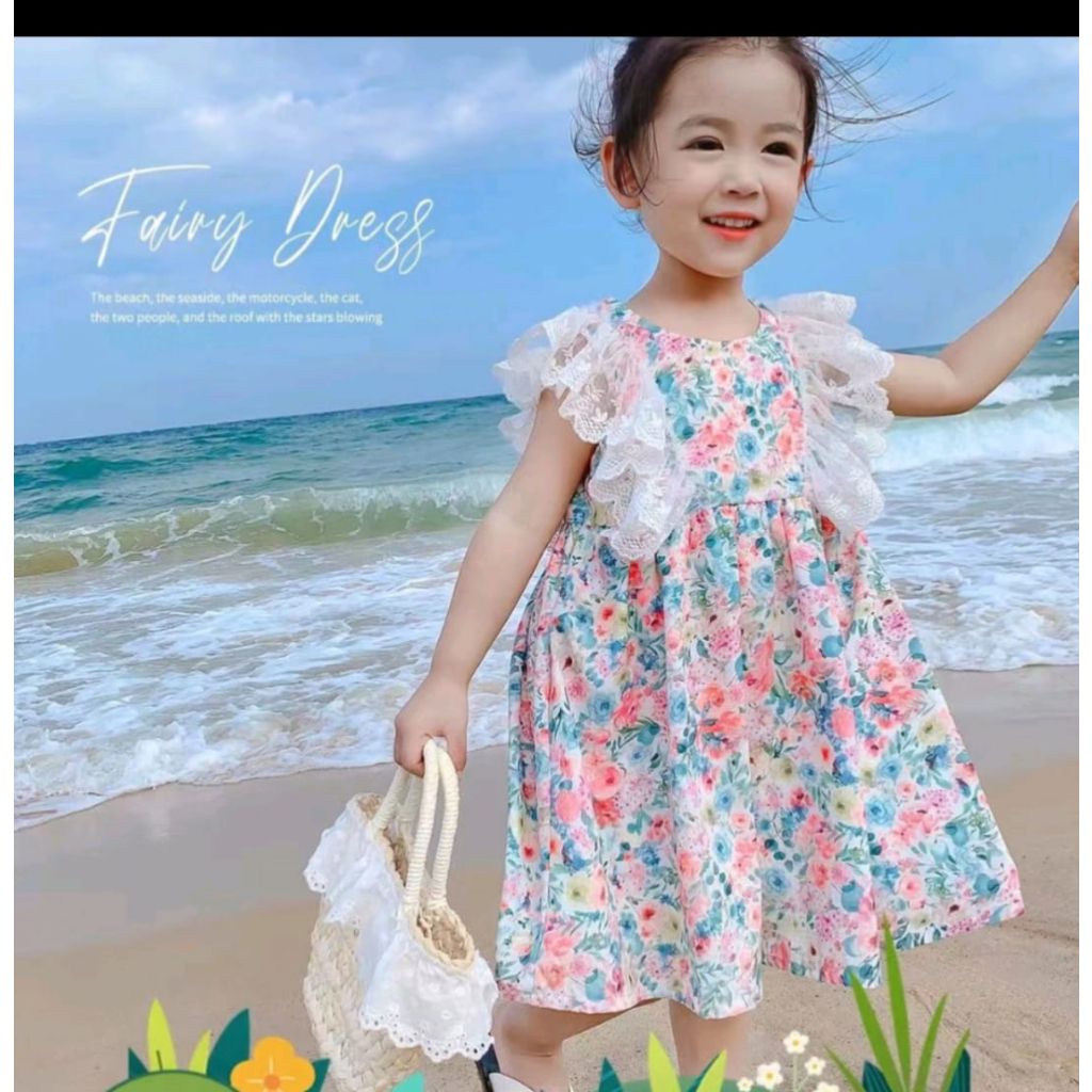 RillyOutfit BJ008 Dress Anak Perempuan Wing Flow Lengan Pendek Import