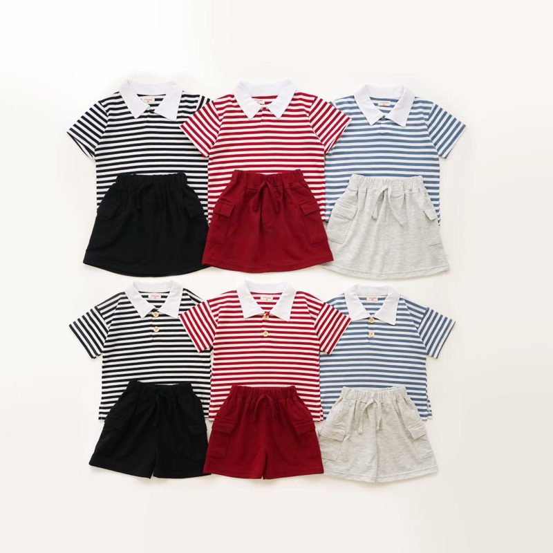 ZED &amp; ZOE SET ANAK 1-5 TAHUN | Setelan polo anak Oneset couple anak Setelan kaos anak perempuan Setelan anak cowok cotton combed set stripe set anak littlecarra little carra