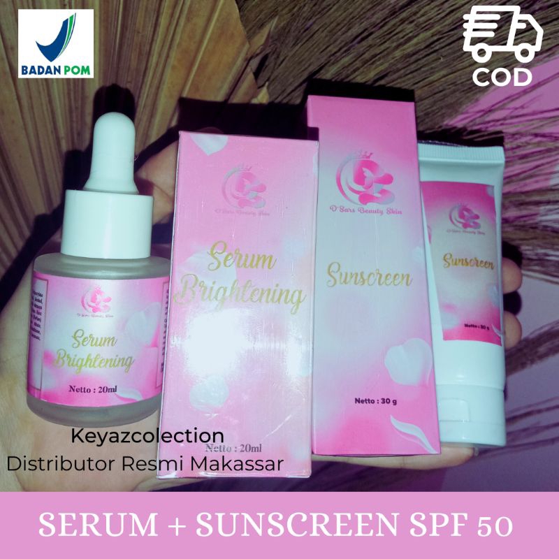 DSARS SUNSCREEN SPF50 + WHITENING SERUM DSARS (normal&flek)TDK untuk berjerawat (GRATIS SHEETMASK )