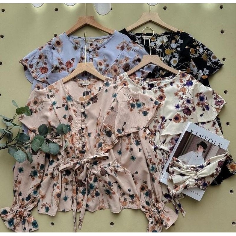Blouse wanita motif bunga-bunga - Baju atasan wanita casual formal - Baju atasan muslimah gaya vinta