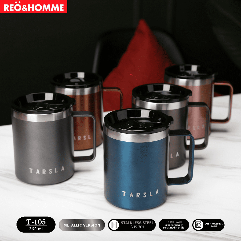 Reo&Homme TS-105 Mug Gelas Kopi Teh Stainless Double Wall 360 ML Vacuum Flask Tumbler Mug with Lid &