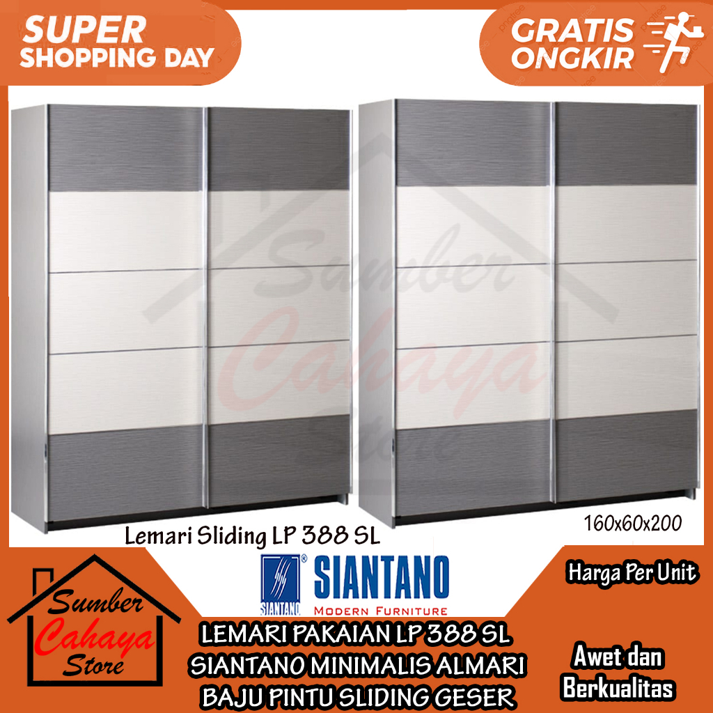 [Kargo] ALMARI PAKAIAN KABINET BAJU SIANTANO LP 388 SL 2 PINTU SLIDING SLEDING GESER MINIMALIS LEMAR