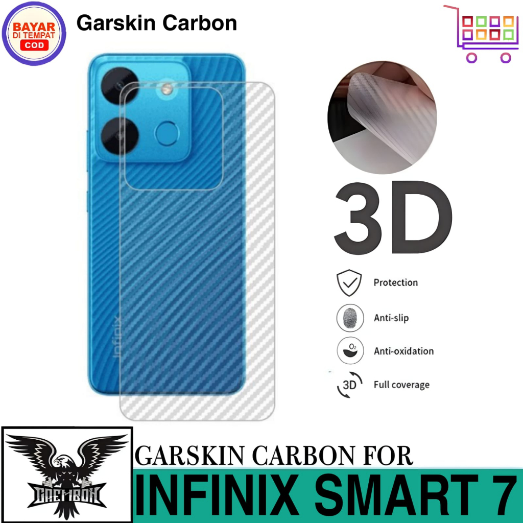 Promo Garskin Carbon INFINIX SMART 7 Anti Gores Belakang Handphone Anti Lengket Bekas Lem