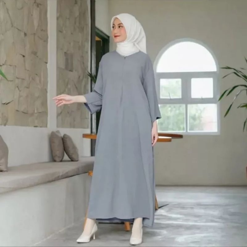 Gamis daster crinkle airflow tangan 3/4,gamis wanita model terbaru kekinian