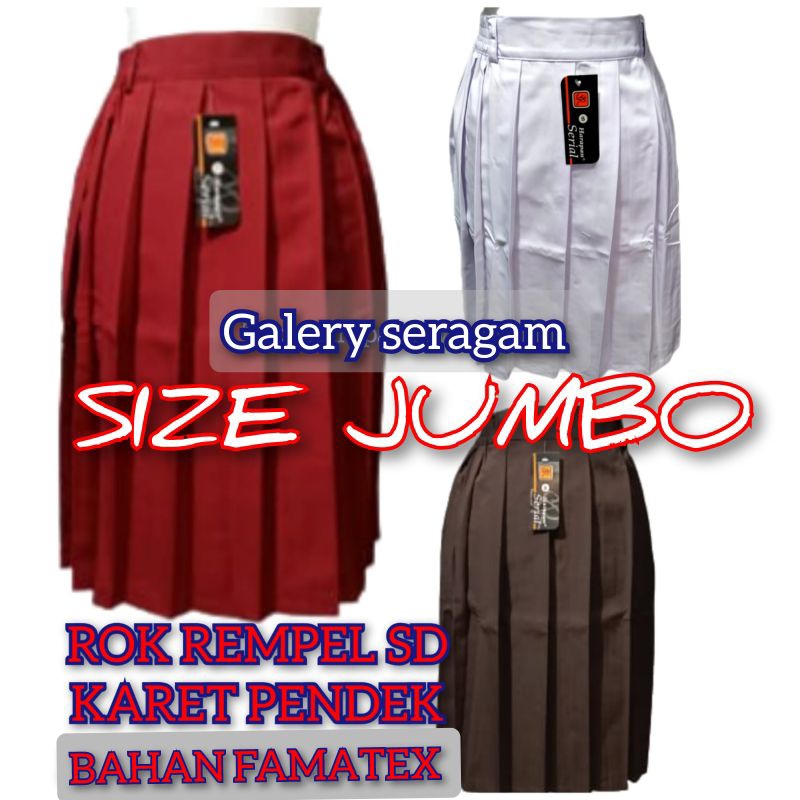 ROK SEKOLAH SD SIZE JUMBO PENDEK MERAH PUTIH COKLAT Size 4-16/Rok seragam sekolah bahan famatex 100%