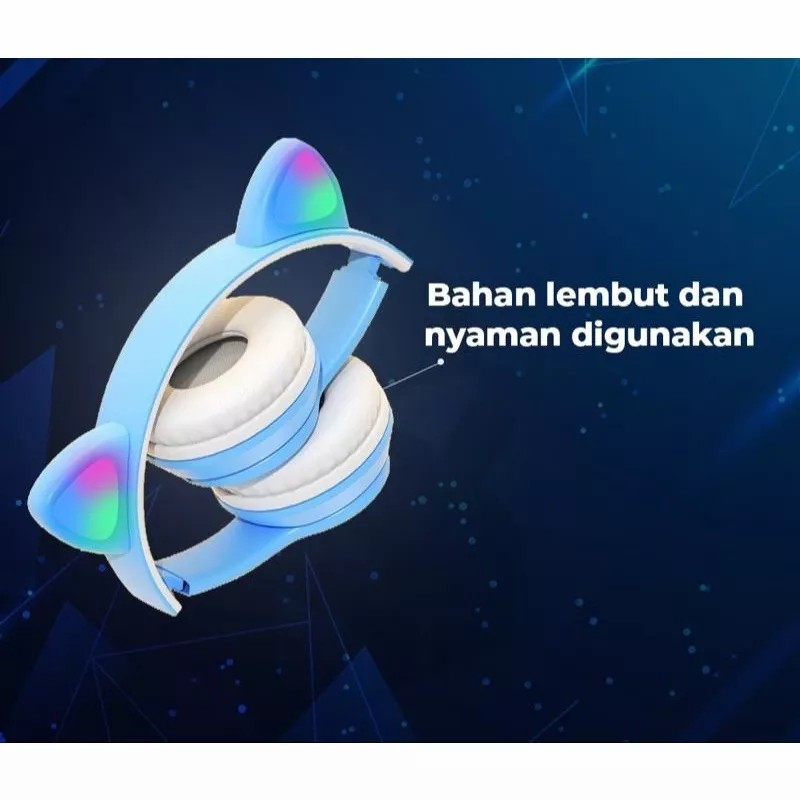 FG HEADSET HEADPHONE BLUETOOTH P47 CAT MACARON BANDO LED KUCING P-47 P47M