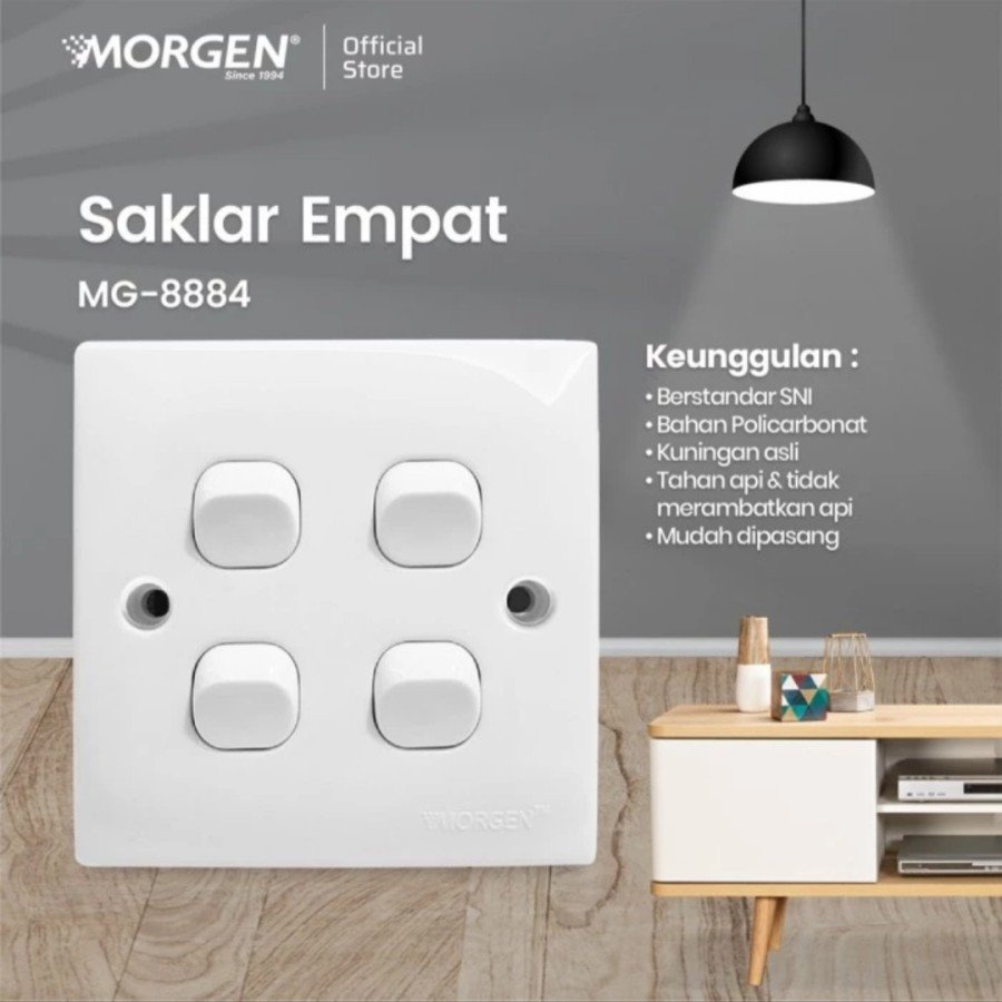MORGEN MG-8884 SAKLAR EMPAT GANG 1 ARAH 4 GANG 1 WAY SWITCH SNI