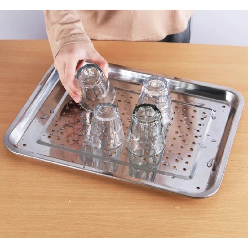 Nampan Baki Peniris Minyak Stainless Steel Lubang 50x35x2cm