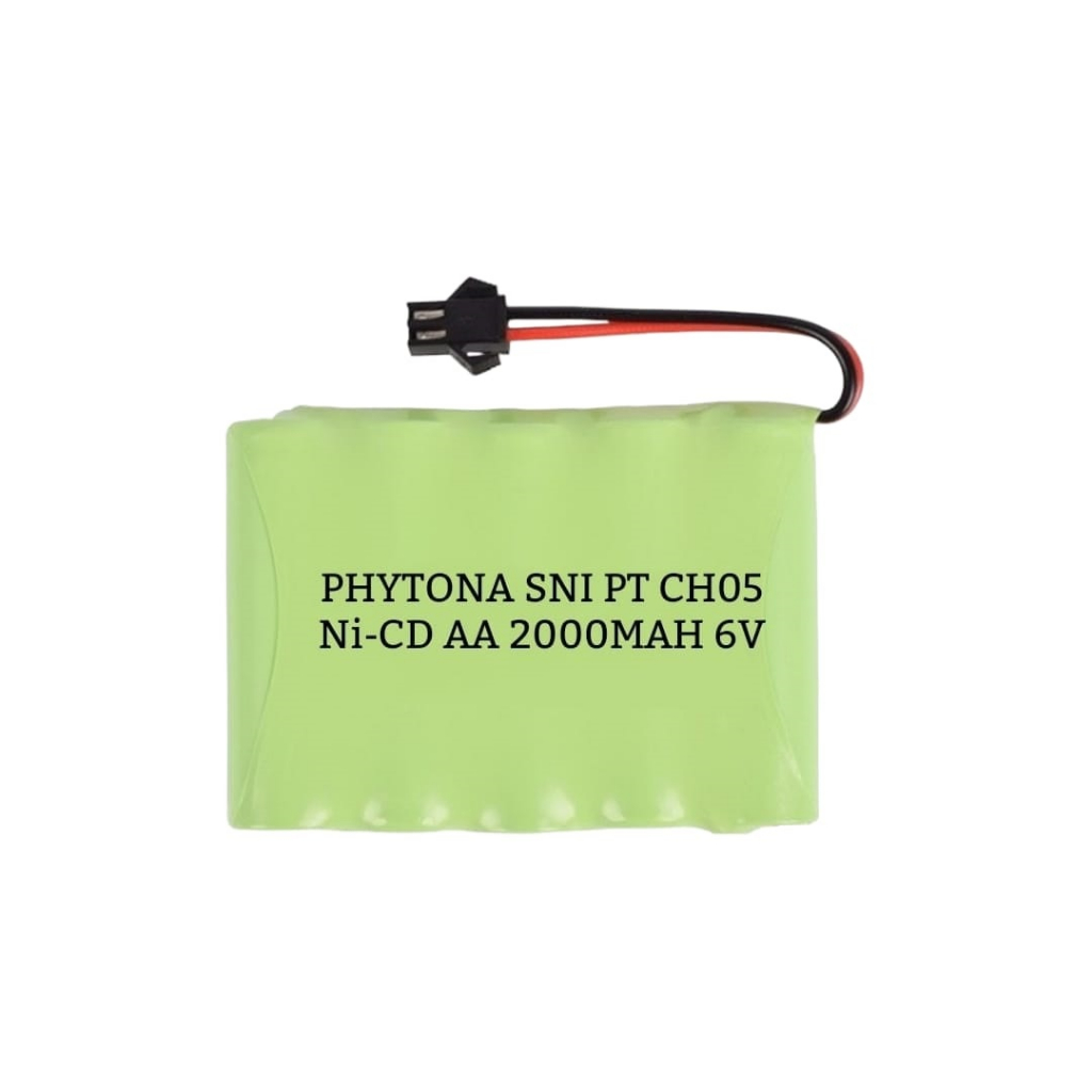 BATERAI CAS MOBIL REMOTE RC PHYTONA RANGKAI 5 (800X5) 4000MAh 6VOLT Ni-CD COLOK HITAM KABEL 2MP
