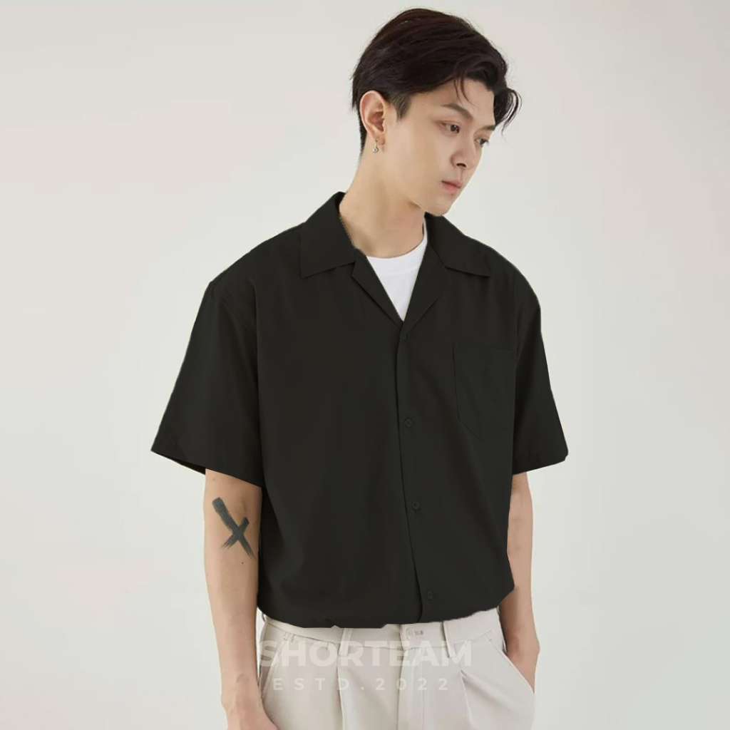 Kemeja Pria Lengan Pendek Korea Lowkey Collar Polos