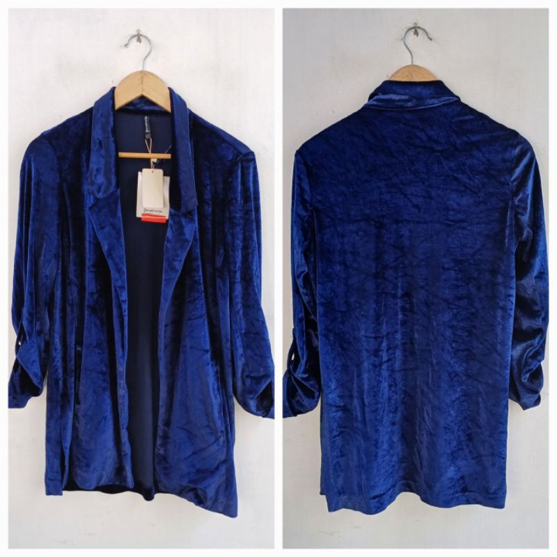 STRADIVARIUS BLAZER NAVY VELVET BARU ASLI ORIGINAL