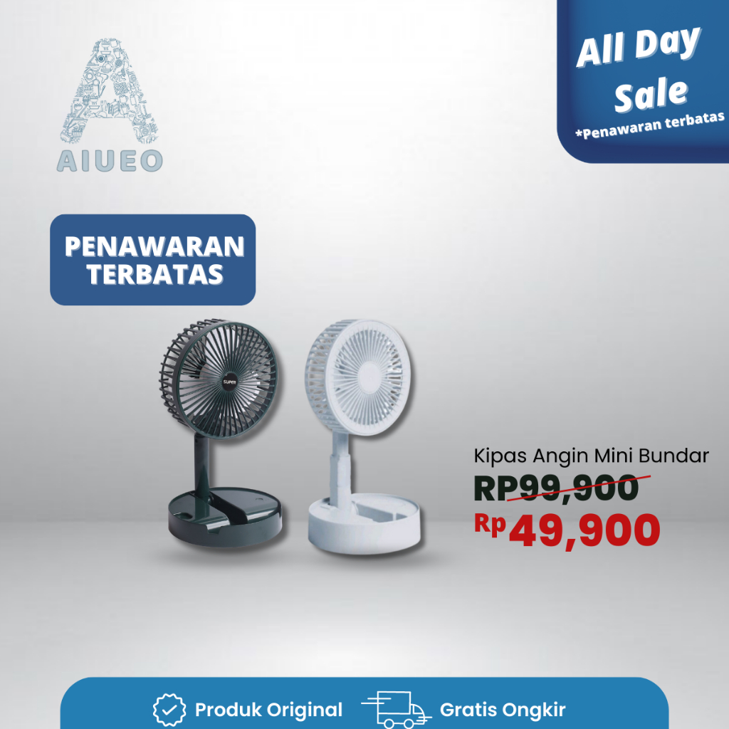 Kipas Angin Mini Portable USB Tatakan HP Lipat Mini Fan Rotate Putar 90 Derajat- Kipas Meja - Kipas 