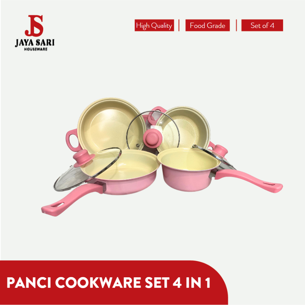 PANCI SET WARNA COOKWARE 4 IN 1 SUN GLASS FREE SPATULA