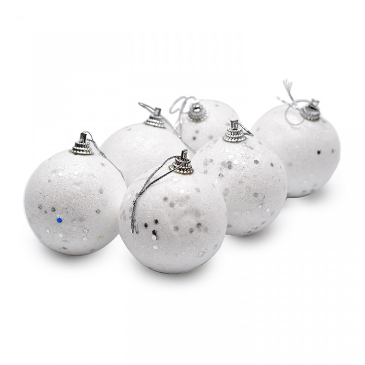 Hiasan Bola Natal Glitter Putih 6cm isi 6 aksesoris natal hiasan natal gantungan natal set gantungan