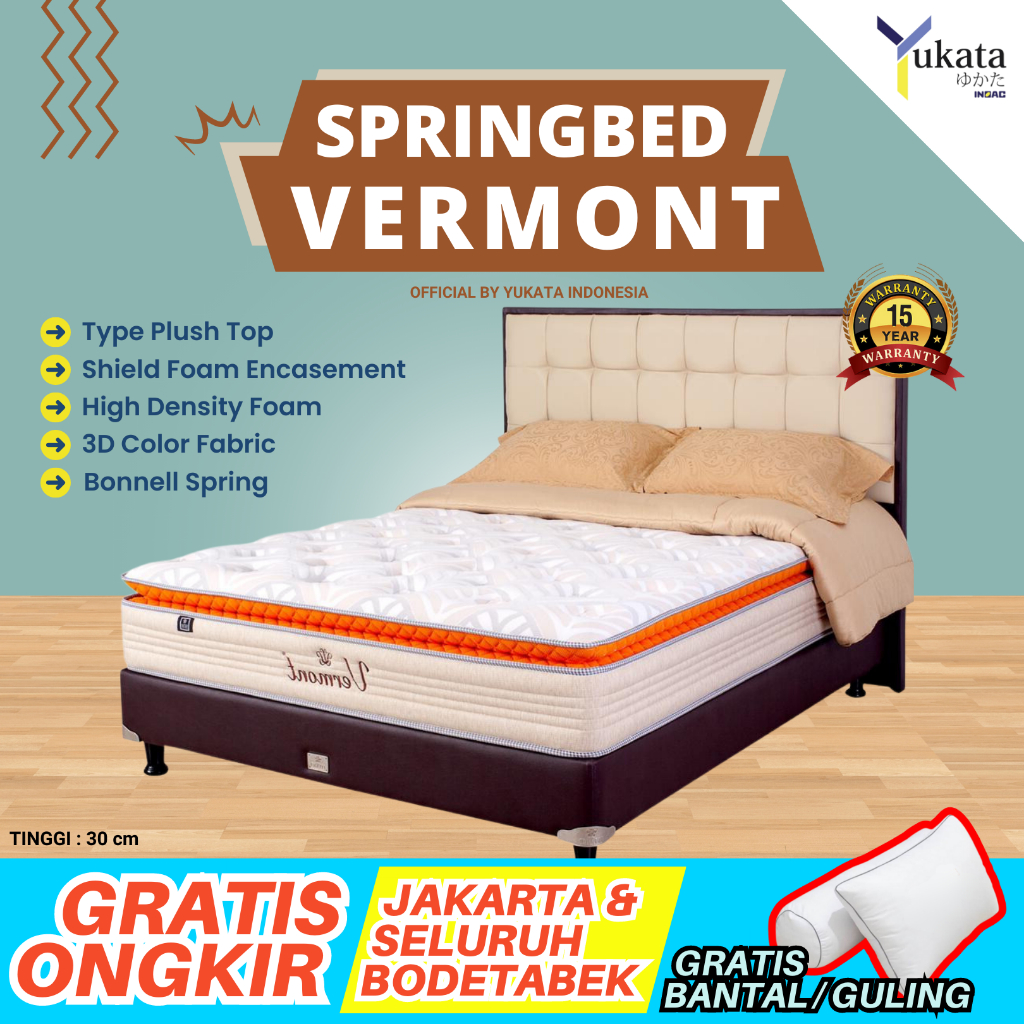 YUKATA VERMONT PREMIUM SPRING BED SPRINGBED INOAC YUKATA 100% ORIGINAL [TEBAL 30 CM] MATRAS KASUR SP